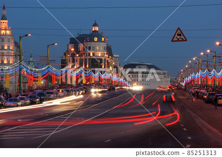 Victory Day decoration of the bridge near the Red Square, Taken 9 May 2013 in Moscow, Russia 85251313