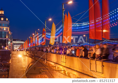Victory Day decoration of the bridge near the Red Square, Taken 9 May 2013 in Moscow, Russia 85251317