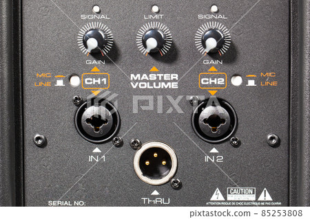 connectors and knobs of professional audio speaker 85253808
