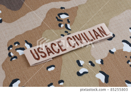 USACE CIVILIAN branch tape on desert camouflage uniform background USACE CIVILIAN branch tape on desert camouflage uniform background 85255803