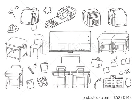 Hand-drawn illustration set related to elementary school (monochrome) Hand-drawn illustration set related to elementary school (monochrome) 85258142