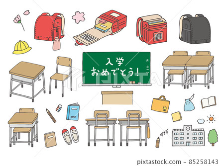 Hand-drawn illustration set (color) related to elementary school 85258143