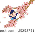 一個穿著幼兒園制服抬頭看櫻花的男孩 85258751
