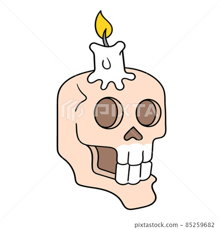 spooky halloween skull with candle on it, doodle icon drawing 85259682