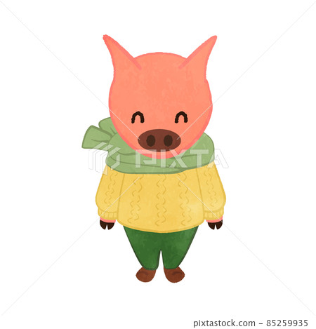 一頭豬裹在暖和的衣服裡的插圖 一頭豬裹在暖和的衣服裡的插圖 85259935