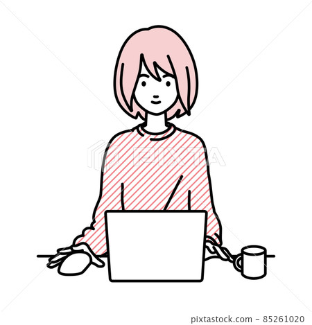 Remote work woman sitting at a desk and using a PC Remote work woman sitting at a desk and using a PC 85261020