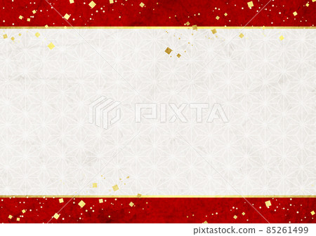 Japanese paper style red belt frame hemp leaf pattern background horizontal 85261499