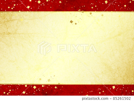 Japanese paper style red belt frame gold leaf plain background horizontal 85261502