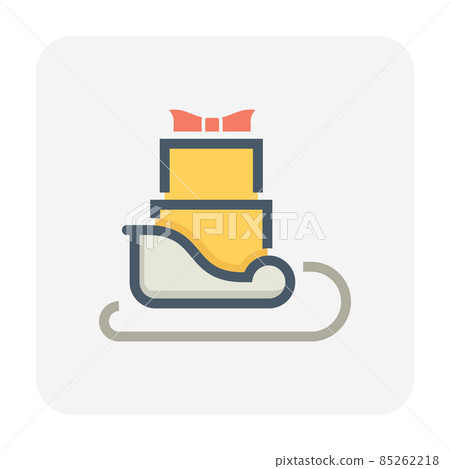 Sleigh and gift vector icon. Sleigh and gift vector icon. 85262218