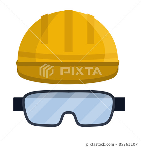 Yellow helmet worker. Safety glasses Builder. 85263107