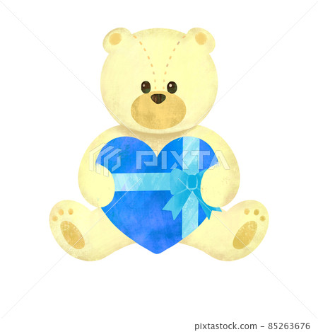 A stuffed white bear with a blue heart A stuffed white bear with a blue heart 85263676