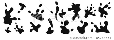 15 pcs of different black blots on a white background - Vector 85264534