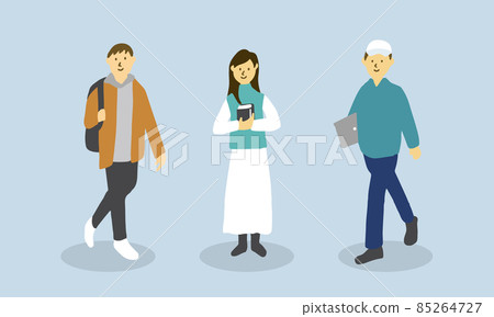Illustration of three students gathering in young adult plain clothes 85264727