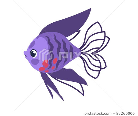 Cartoon fish. Violet marine animal. Underwater tropical creature with long fin tails and purple scales. Aquarium decorative exotic element. Coral reef inhabitant. Vector swimming pet Cartoon fish. Violet marine animal. Underwater tropical creature with long fin tails and purple scales. Aquarium decorative exotic element. Coral reef inhabitant. Vector swimming pet 85266006