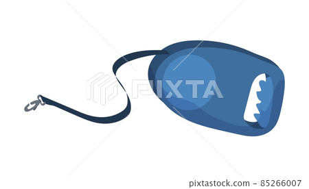 Cartoon dog tape leash. Rope with carabiner. Vet tool for obedience and leading. Accessory for walking domestic animals. Cord with plastic reel for puppies. Vector veterinary equipment 85266007