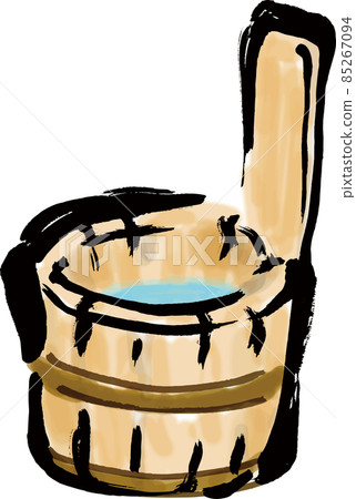 用於溫泉和浴池的木製手浴缸，手繪畫筆插圖 85267094