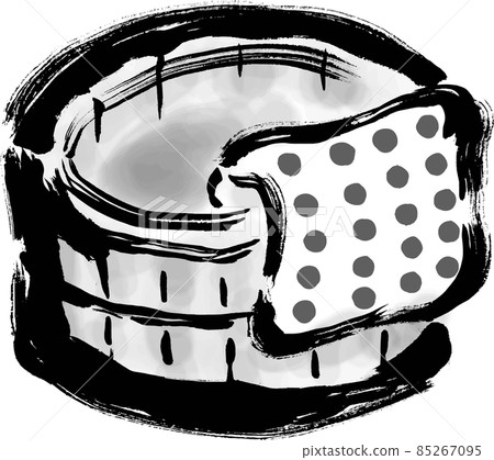 用於溫泉和浴池的木製浴缸，手繪畫筆插圖，單色 85267095