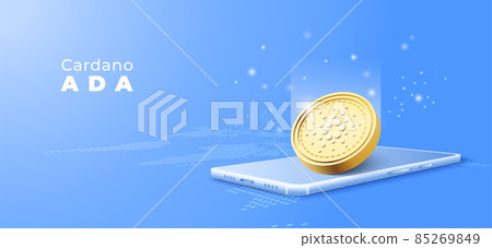 3d crypto currency on mobile wallet service. blockchain technology background. Banner vector illustration 85269849