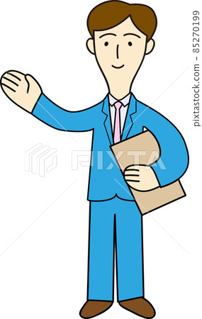 Full-body illustration of a male office worker who guides customers Full-body illustration of a male office worker who guides customers 85270199