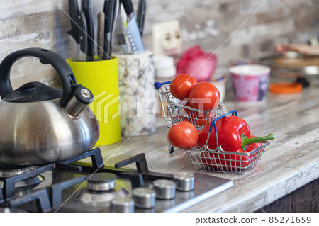 Concept: fast delivery of fresh vegetables from the store to your kitchen 85271659