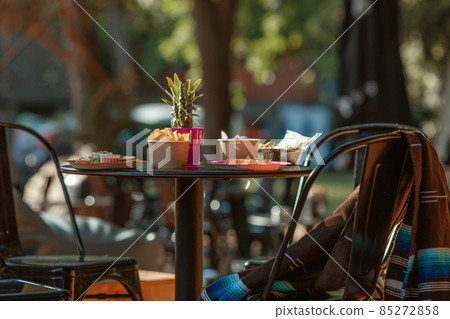 Served traditional Mexican table. Outdoors Food Concept . 85272858