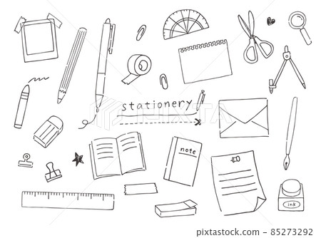 Stationery hand-drawn illustration set (monochrome) Stationery hand-drawn illustration set (monochrome) 85273292