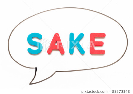 Alphabet letter with word sake in black line hand drawing as bubble speech on white board background Alphabet letter with word sake in black line hand drawing as bubble speech on white board background 85273348