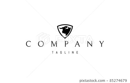 Vector logo in which an abstract image of a powerful bull on the background of the shield. 85274679