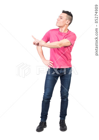 Annoyed man gesturing no while showing dissatisfaction 85274989
