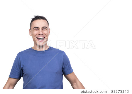 Portrait with copy space of a caucasian man laughing 85275343