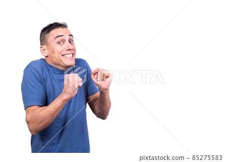 Portrait of a man gesturing nervous. white background Portrait of a man gesturing nervous. white background 85275583