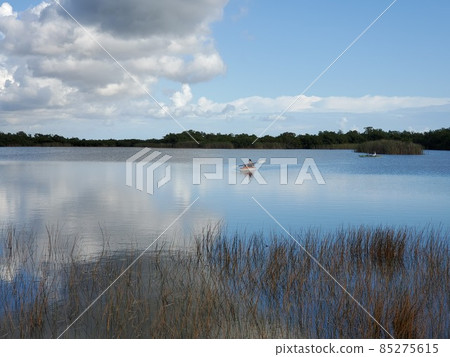 Distant kayakers on Nine Mile Pond in Everglades National Park, Florida. Distant kayakers on Nine Mile Pond in Everglades National Park, Florida. 85275615