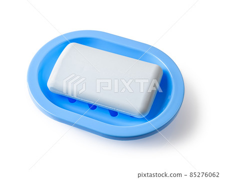 Blue dish with soap isolated on a white background. 85276062