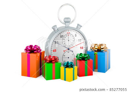 Stopwatch with gift boxes, 3D rendering - Stock Illustration [85277055 ...