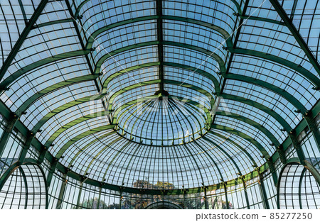 Laeken, Brussels - Belgium - 04 28 2018: Decorated Art Nouveau roof of the Royal Glasshouses 85277250