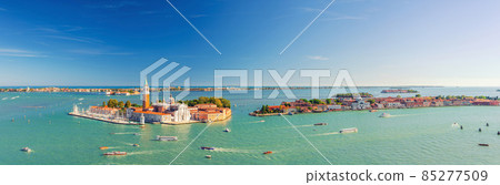 Aerial panoramic view of Venetian Lagoon with San Giorgio Maggiore island Aerial panoramic view of Venetian Lagoon with San Giorgio Maggiore island 85277509