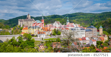 Aerial panoramic view of medieval Loket town with Loket Castle Hrad Loket Aerial panoramic view of medieval Loket town with Loket Castle Hrad Loket 85277521