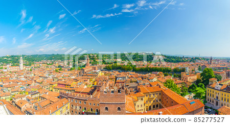 Aerial panoramic view of Verona city historical centre Citta Antica 85277527