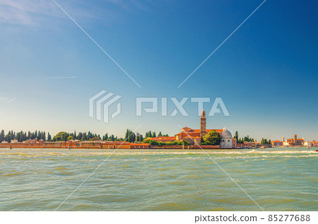 San Michele island with Chiesa di San Michele catholic church in Venetian Lagoon 85277688