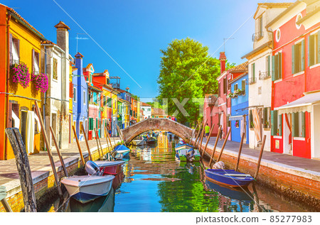 Burano island with colorful houses and narrow water canal 85277983