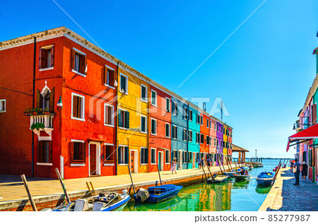 Burano island with colorful houses and narrow water canal 85277987