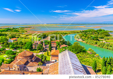 Aerial view of Torcello islands with buildings Aerial view of Torcello islands with buildings 85278040