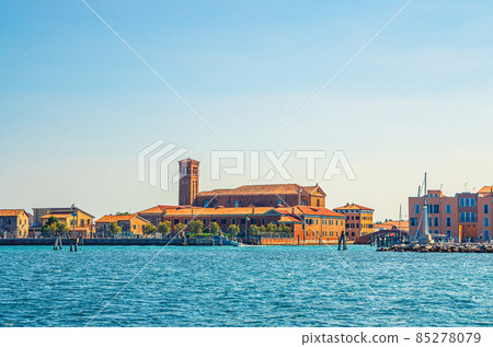 View from sea lagoon of Chioggia town cityscape with Saint Domenico catholic church View from sea lagoon of Chioggia town cityscape with Saint Domenico catholic church 85278079