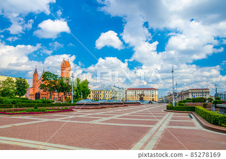 Saints Simon and Helena Roman Catholic church or Red Church on Independence Square in Minsk Saints Simon and Helena Roman Catholic church or Red Church on Independence Square in Minsk 85278169