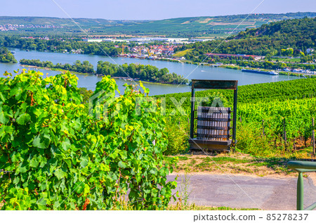 Aerial panoramic view of river Rhine Gorge or Upper Middle Rhine Valley winemaking region Aerial panoramic view of river Rhine Gorge or Upper Middle Rhine Valley winemaking region 85278237