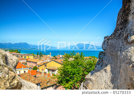 Aerial panoramic view of Desenzano del Garda town 85278333
