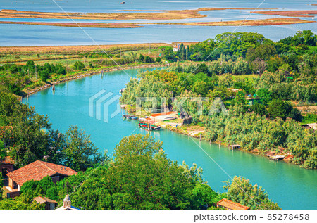 Aerial view of Torcello islands swamp, water canal 85278458
