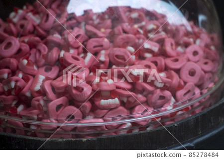 Closeup of halloween teeth candies in a store showroom 85278484