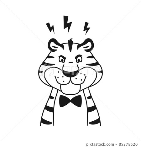 vector illustration of the face of a cartoon cat with an angry