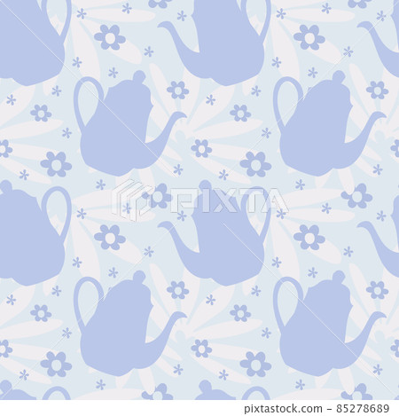Teapot seamless pattern. Blue background with teapot silhouettes. 85278689